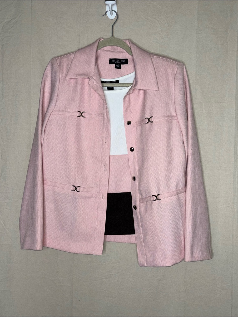 Perceptions Pastel Pink Button-Front Women's Blazer and Sleeveless Top